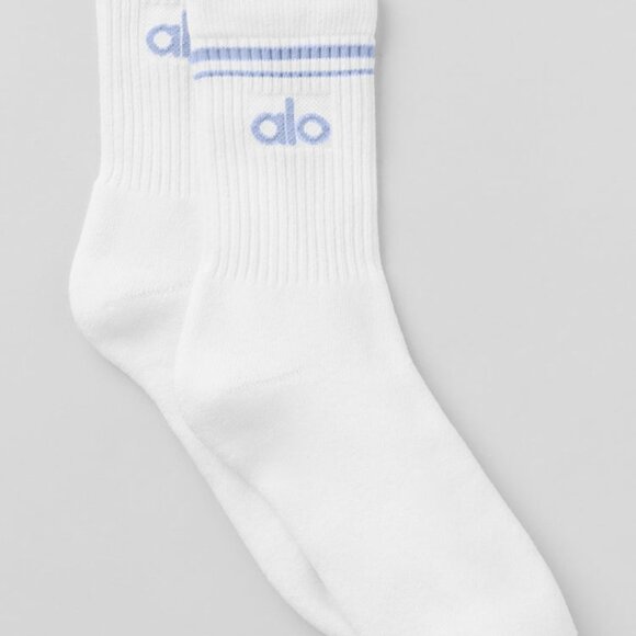 Alo Yoga Unisex Half-Crew Throwback Sock White/Winter Frost - Picture 2 of 2